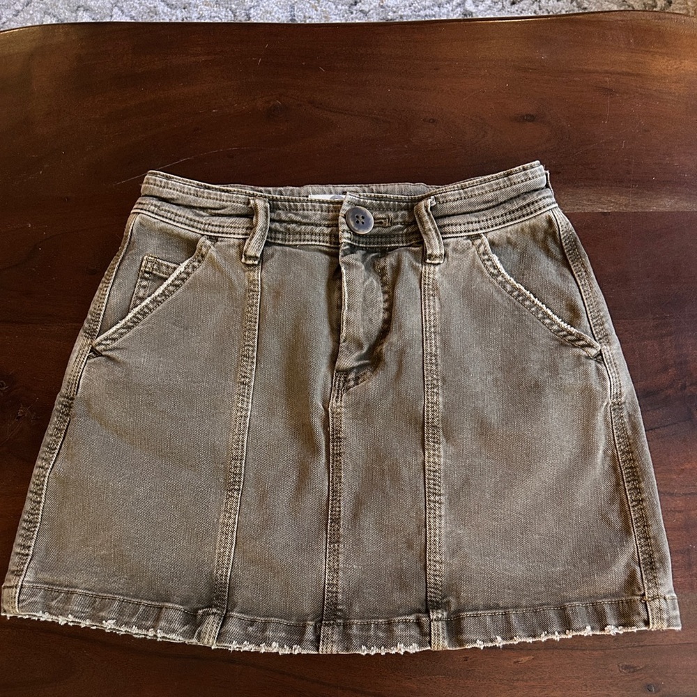 We The Free Distressed Mini Skirt Lennox Seamed Free People Brown Sz 25 - Picture 3 of 8